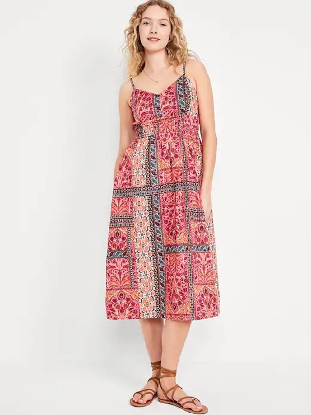Old Navy Waist-Defined Cami Midi Dress 100% Cotton Paisley Print Small